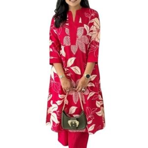 MEERA FAB Women's Pure Cotton Printed Ethnic Wear Straight Kurta Set with Palazzo Pants